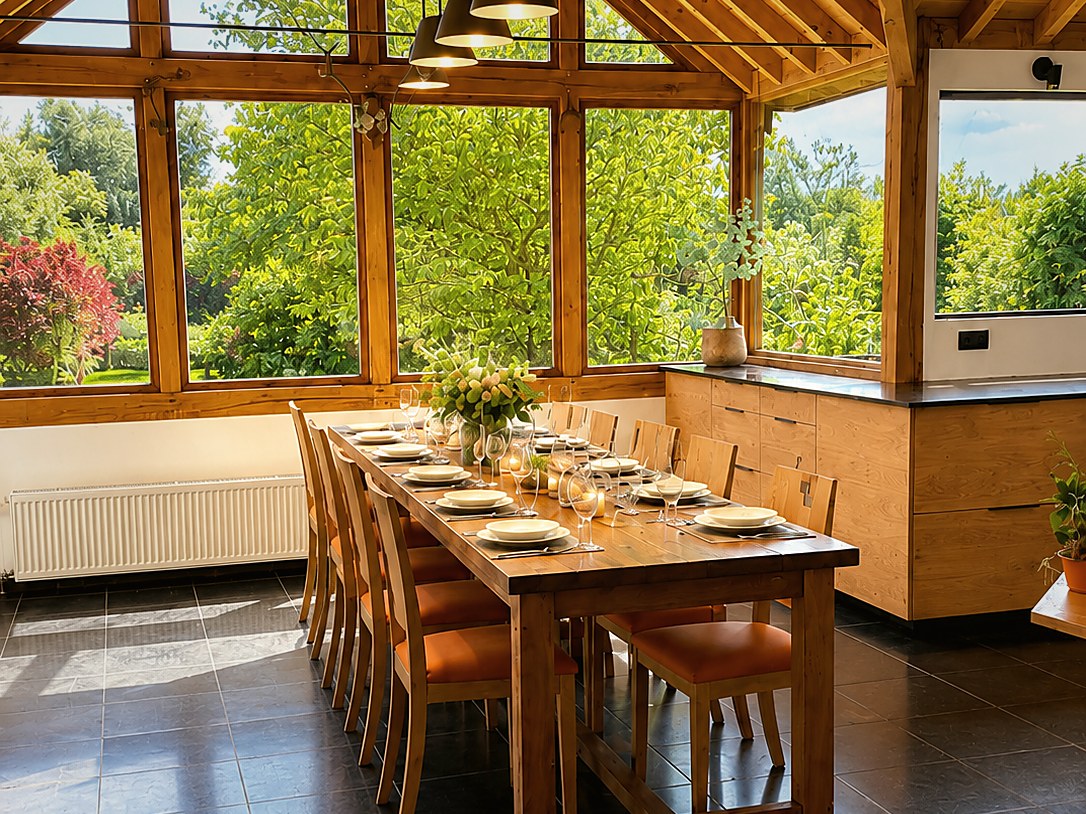Véranda et table de banquet